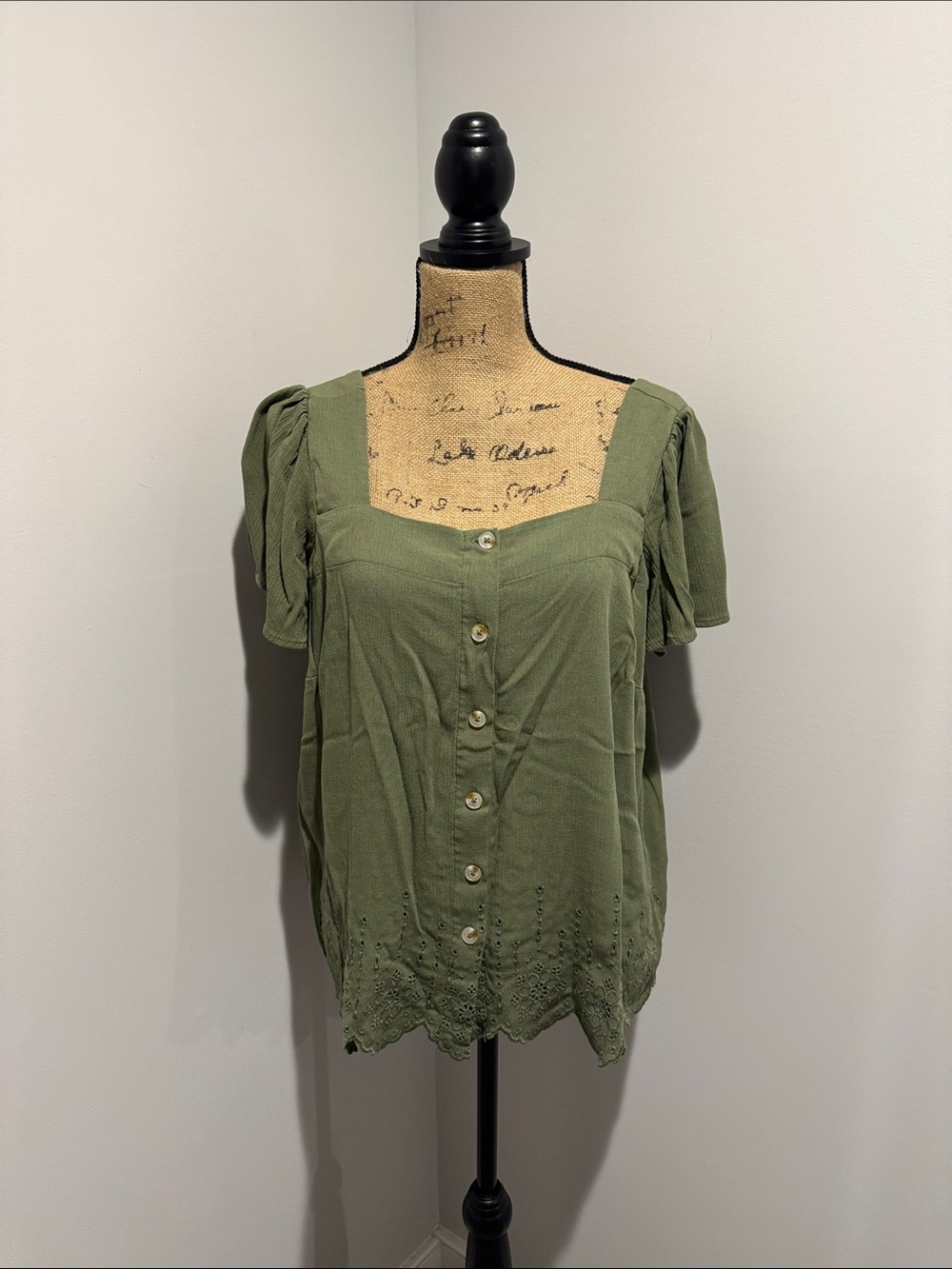 Torrid Olive Green Square Neck Button-Front Blouse
